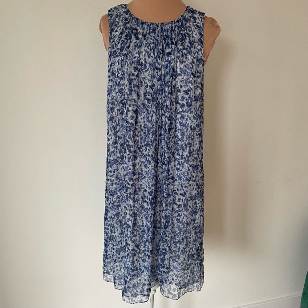 ADAM by ADAM LIPPES Blue Abstract Print Silk Pleated Sleeveless Dress EUC Size 4